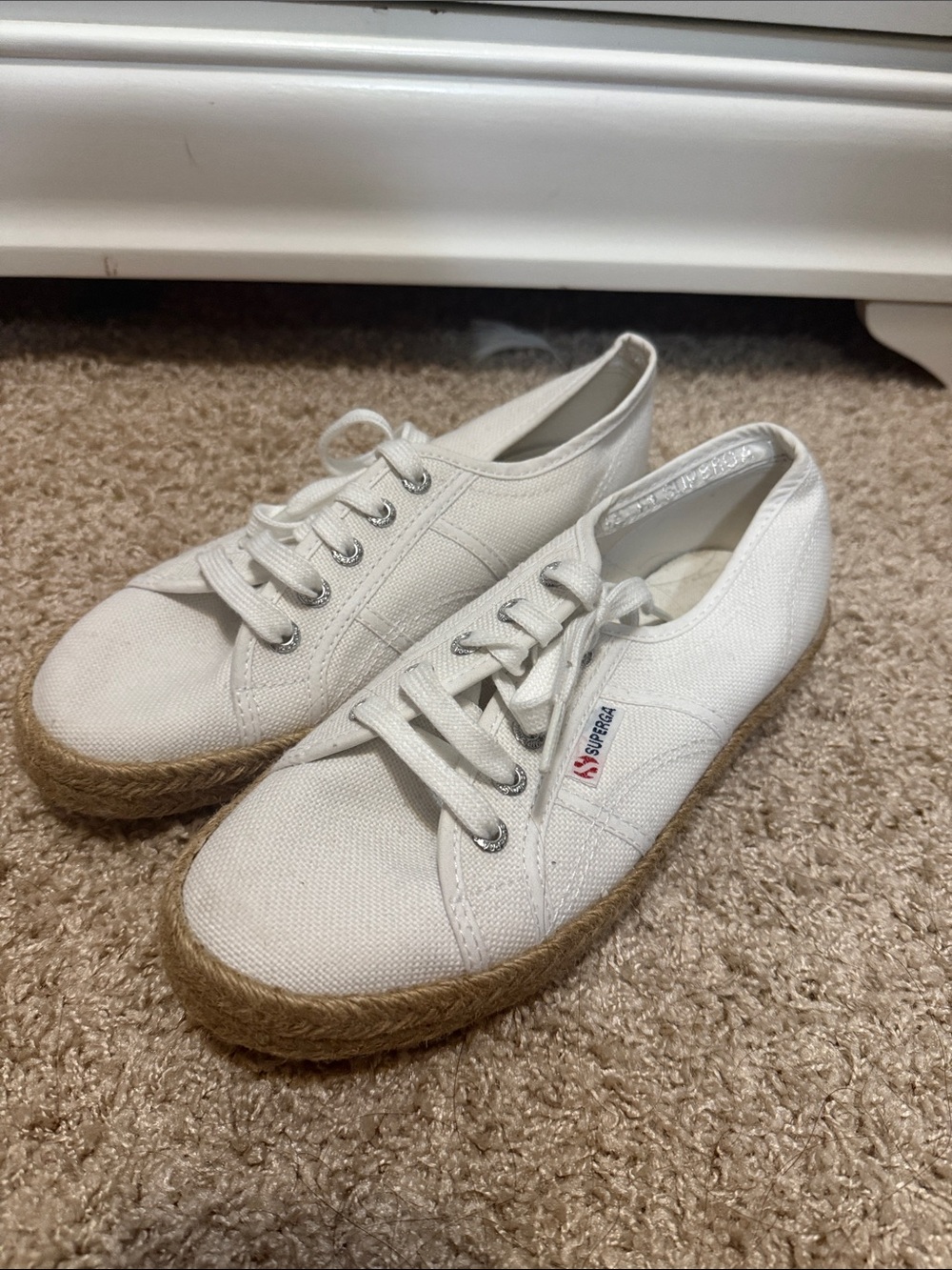 Superga White Canvas Espadrille Lace-Up Sneakers